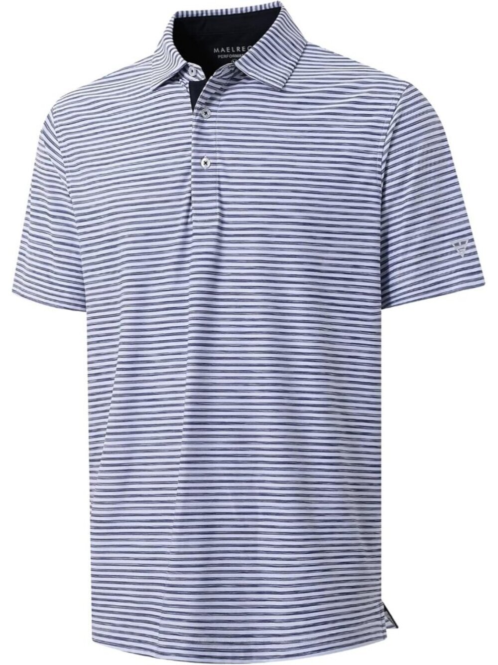 Mens Dark Blue White Dry Fit Striped Polo Shirt Short Sleeve Moisture Wicking
